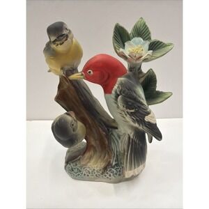 Vintage Enesco Japan Woodpecker Bird‎ Family Figurine Mid Century Import Label